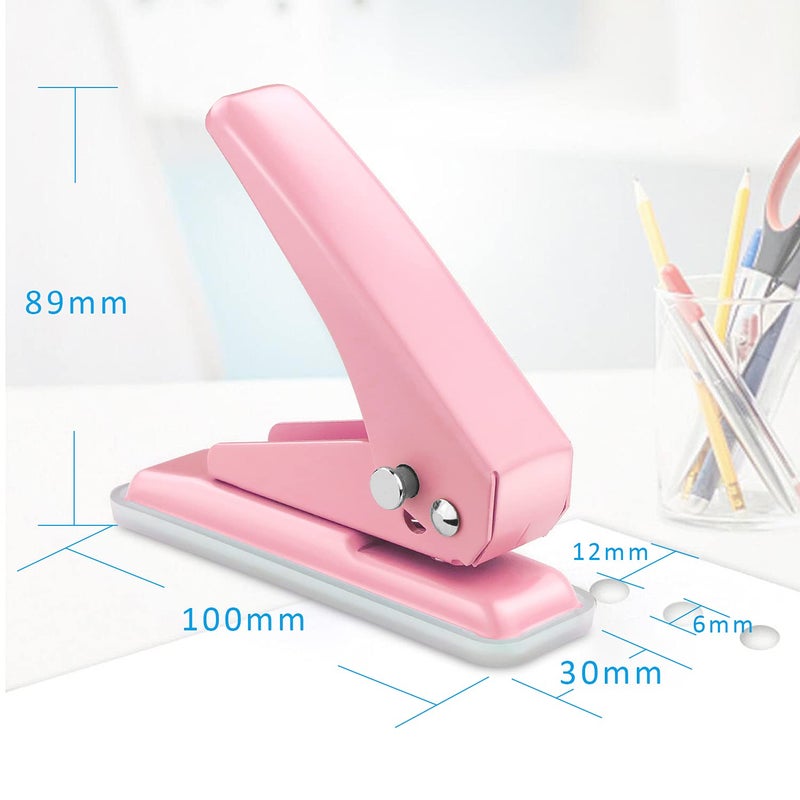 Hutou Single Hole Puncher Handheld 1/4 Inches Hole Punch  20 Sheet Paper Punch Capacity Metal Hole Puncher with Skid-Resistant Base for Paper  Chipboard  Art Project  Pink - Image 2
